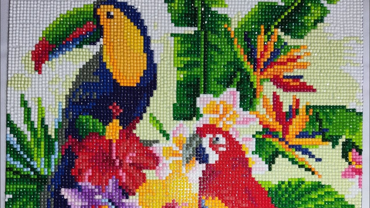 Diamond painting toucan and parrot