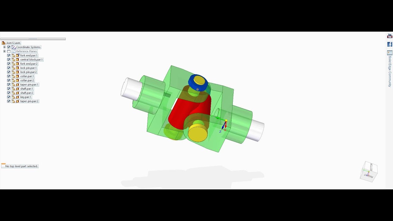 #51 Universal joint assembly | Universal joint part modelling and assembly in solid edge.