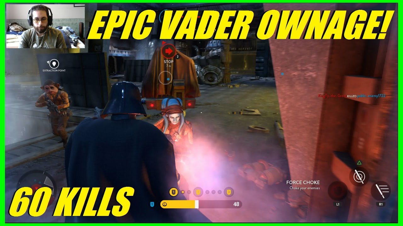 STAR WARS BATTLEFRONT - EPIC VADER OWNAGE! | Vader is a beast in extraction! (60 kills)