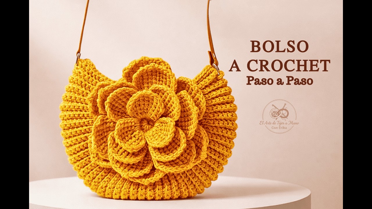 BOLSO DE GANCHILLO MEGA FLOR CON PUNTO TUNECINO/ COMO TEJER BOLSO A CROCHET CON FLOR