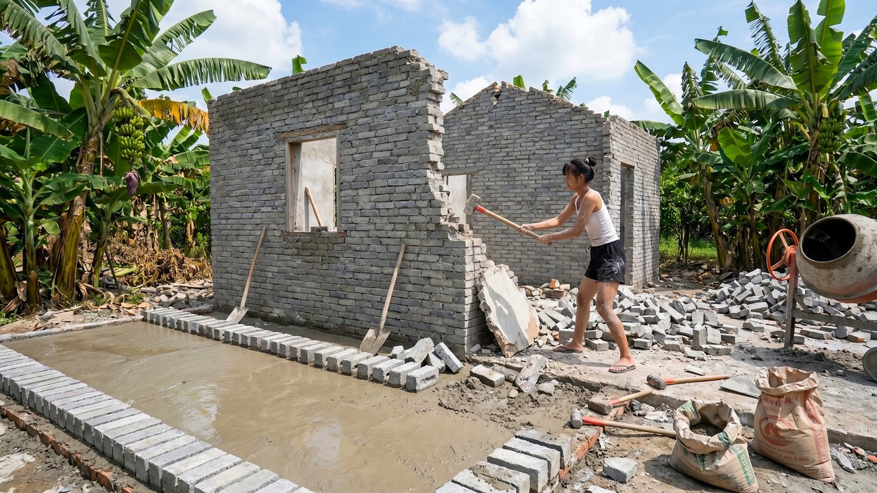 Building a New House After Years of Living Alone, Demolishing the Old Home, and Making Cement Bricks