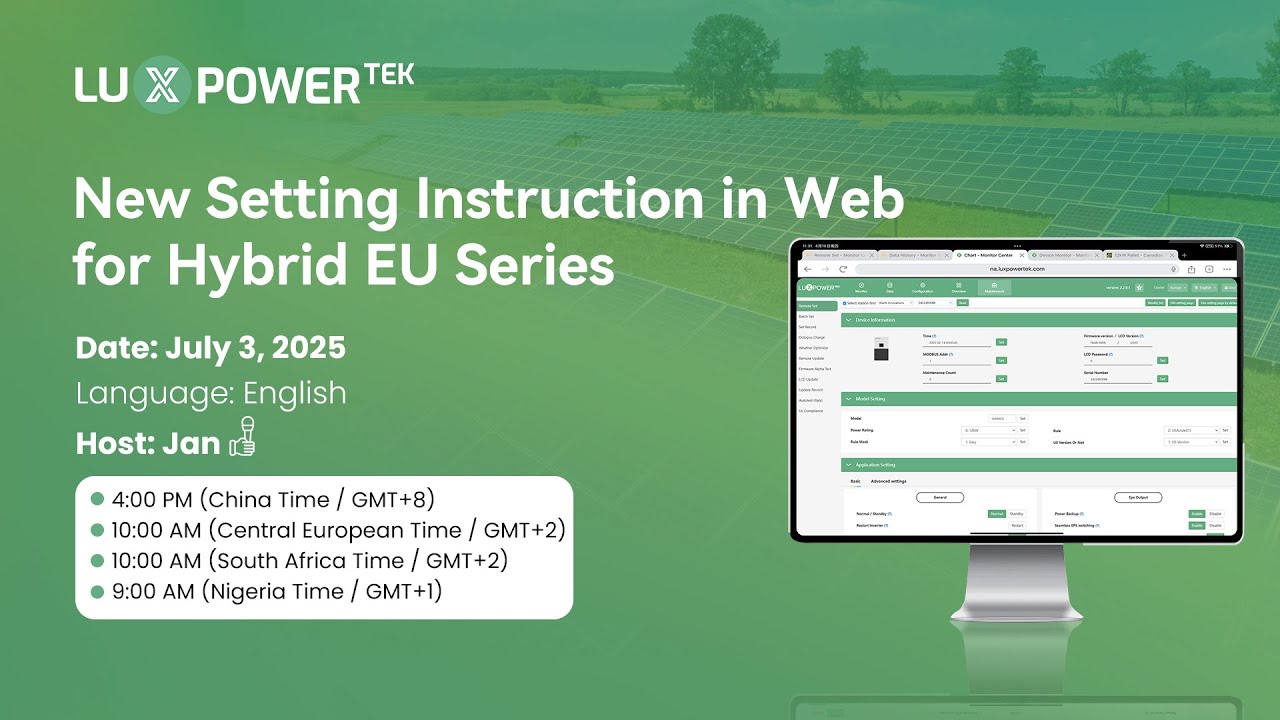 LuxpowerTek New Setting Instruction via Web for Hybrid EU Series