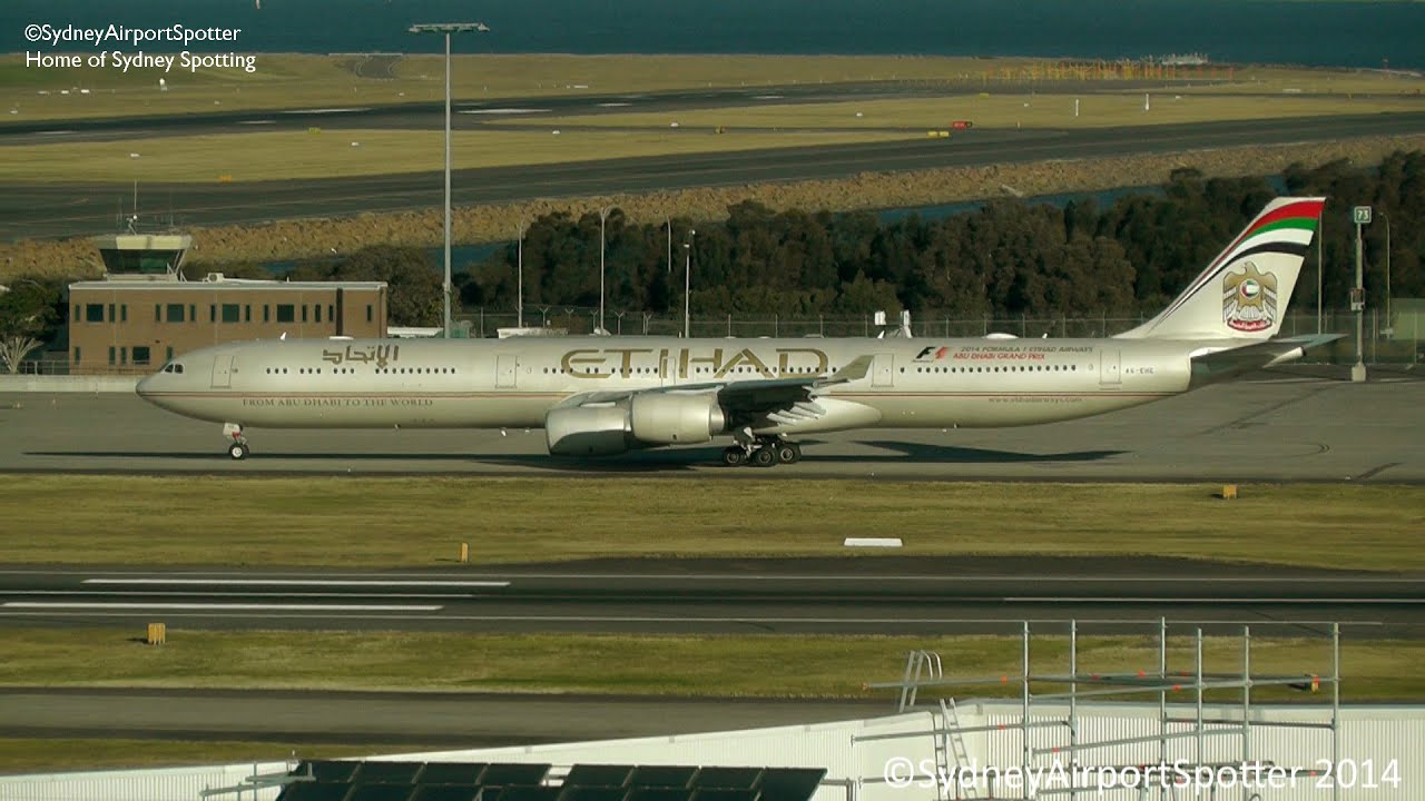 Long Take Off Roll and Brake Dust! - Etihad A340-600 departing Sydney Airport YSSY/SYD