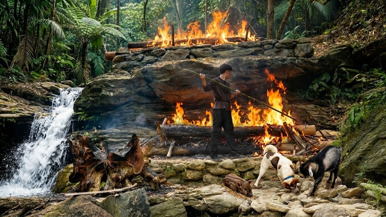 Fire-Hardening Wood for Durability | Finishing Timber Prep for the Bushcraft House by the Waterfall