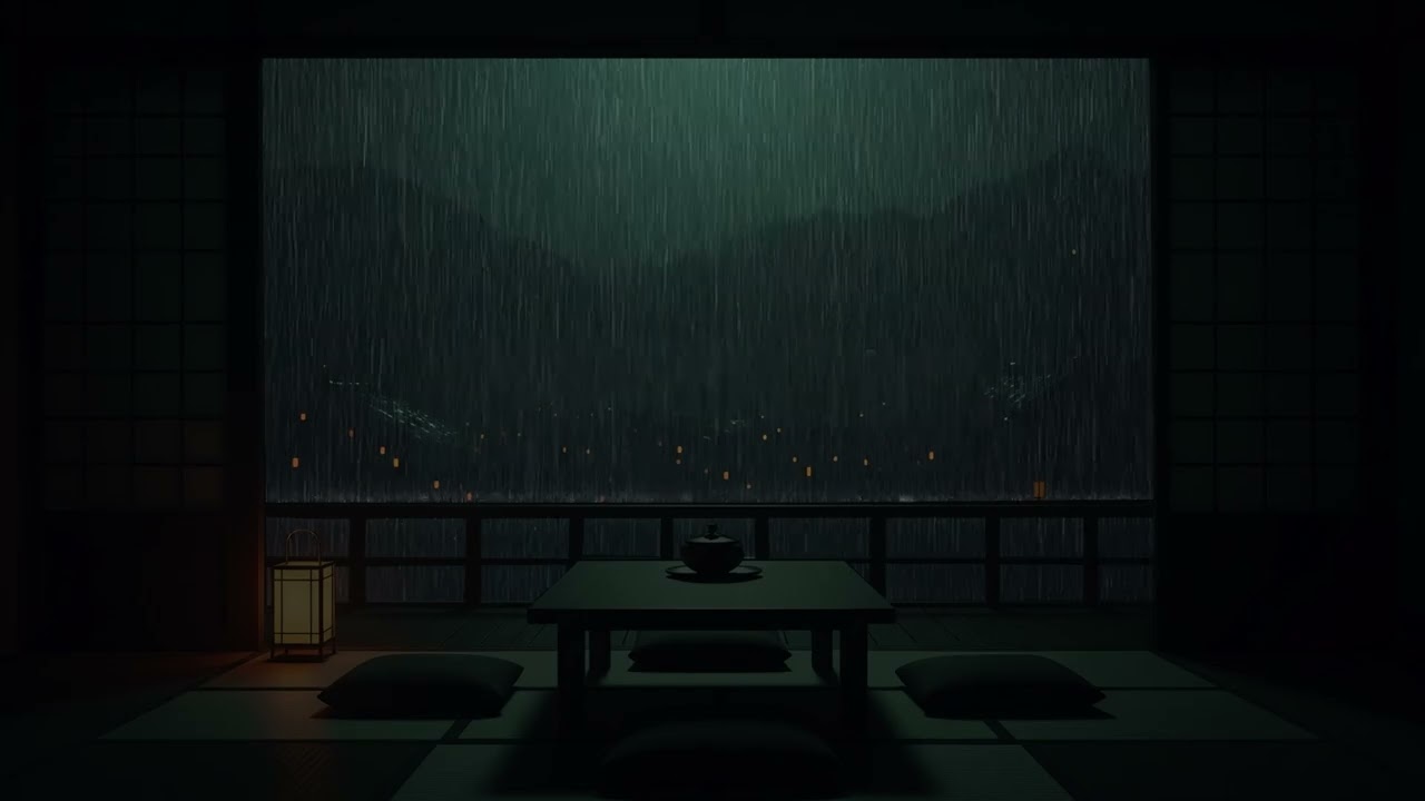 Heavy Night Rain in a Dark Room for Deep Sleep and Insomnia Relief