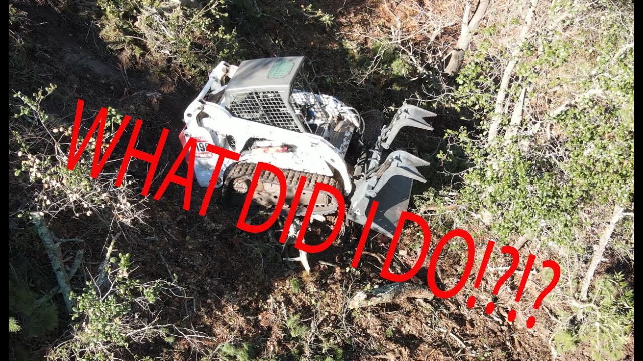 Bobcat skid steer doing extreme logging on steep slope!