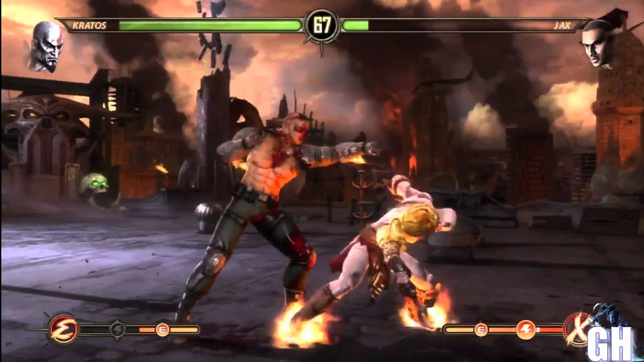 Mortal Kombat 9 Kratos in Action Vs. Jax Gameplay Combo Moves