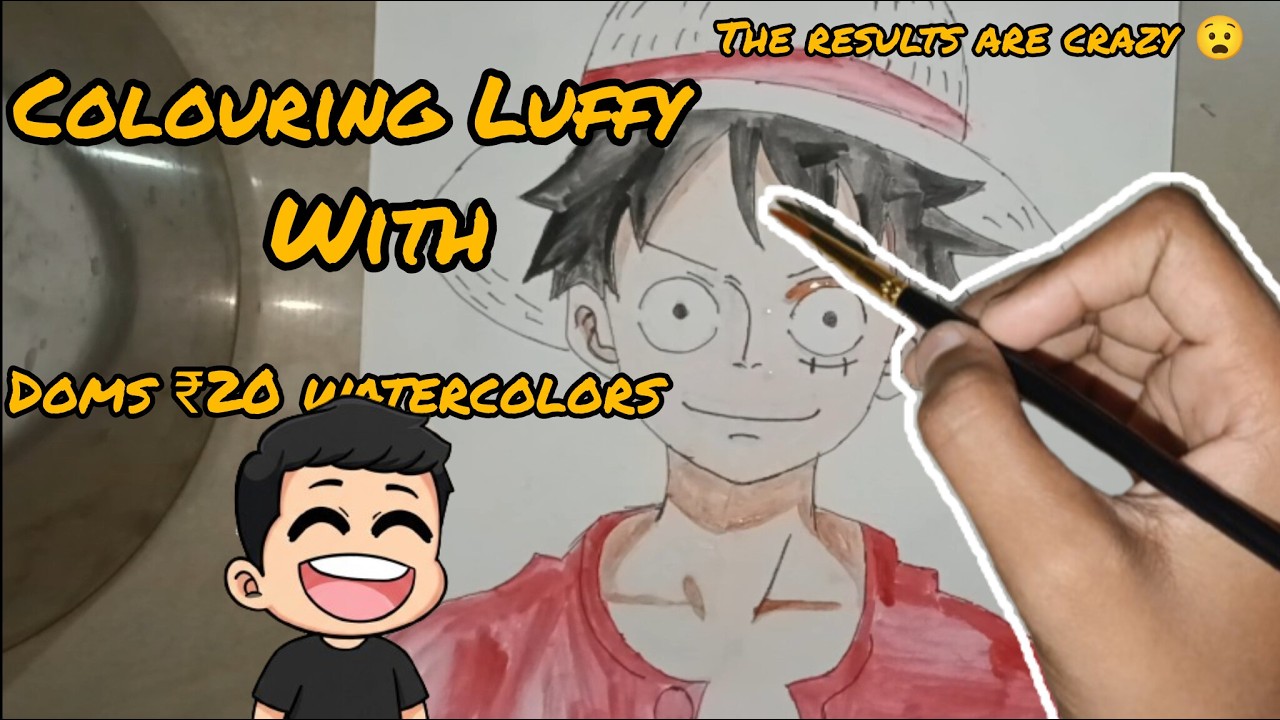 Colouring Luffy with DOMS ₹20 Watercolors❤️‍🔥🎨| the results are crazy😧|