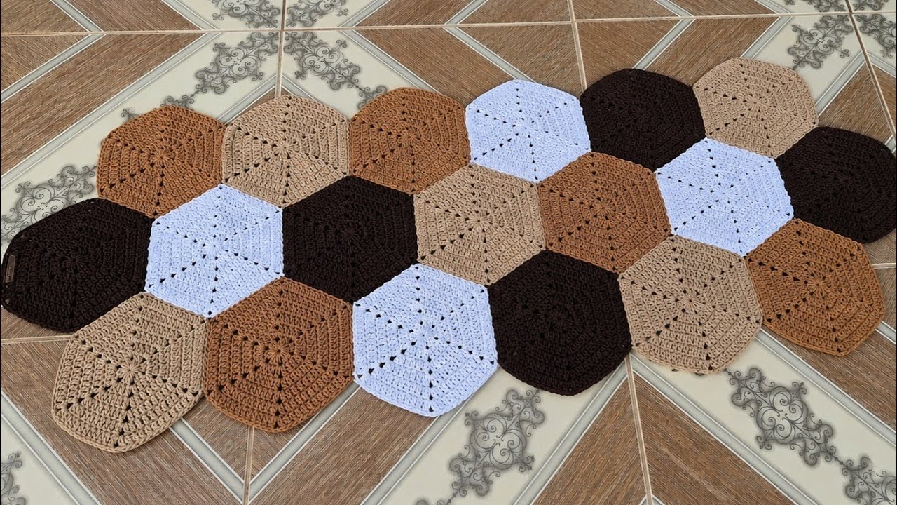 TAPETE HEXAGONAL/PASSO A PASSO COMPLETO/JOGO DE COZINHA.