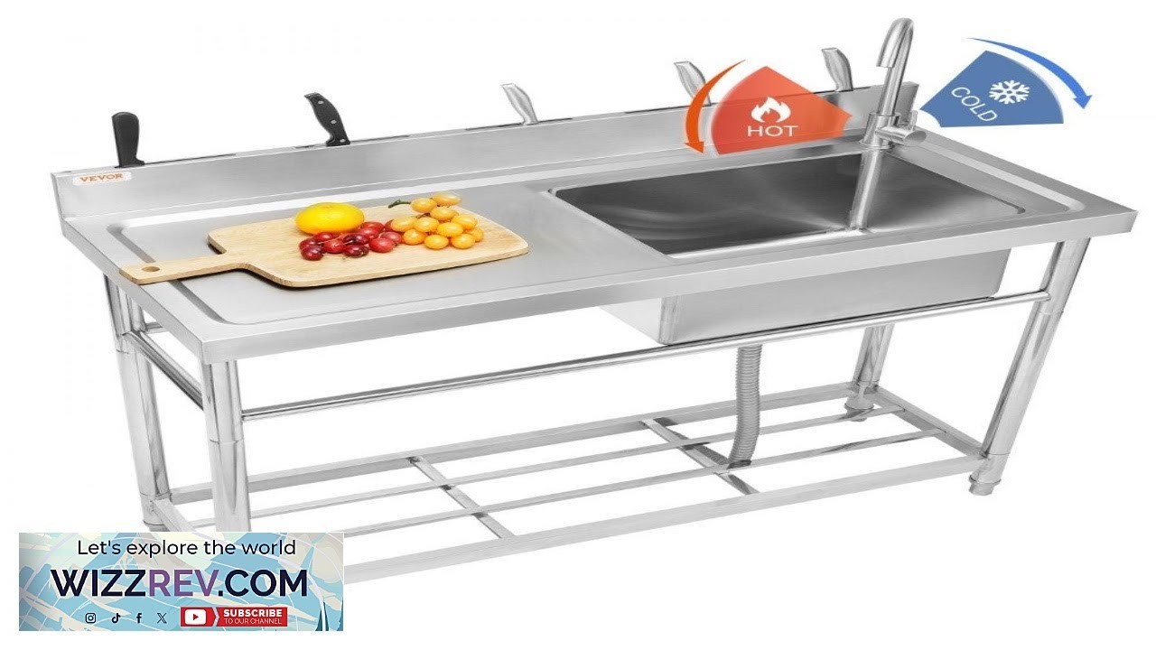 VEVOR Stainless Steel Utility Sink 1 Compartment Free Standing Small Sink w Workbench