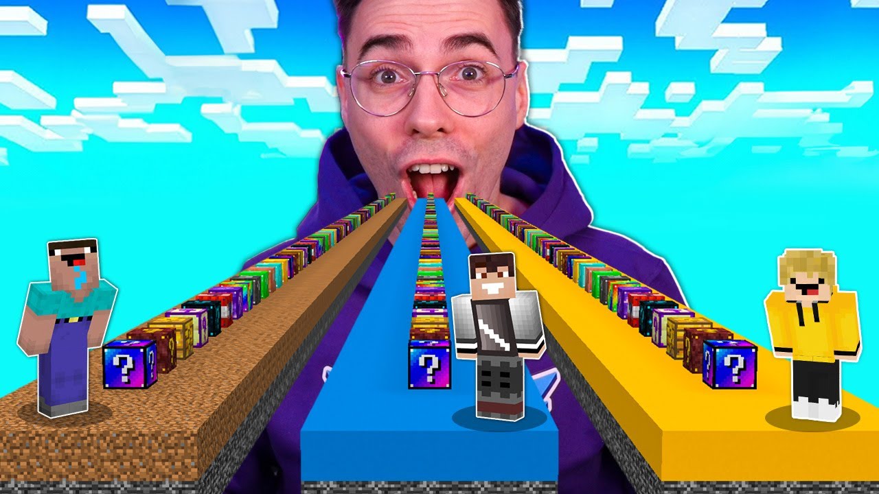 WYŚCIG LUCKY BLOCK z WOJAN vs PTYŚ vs NOOBEK w Minecraft!