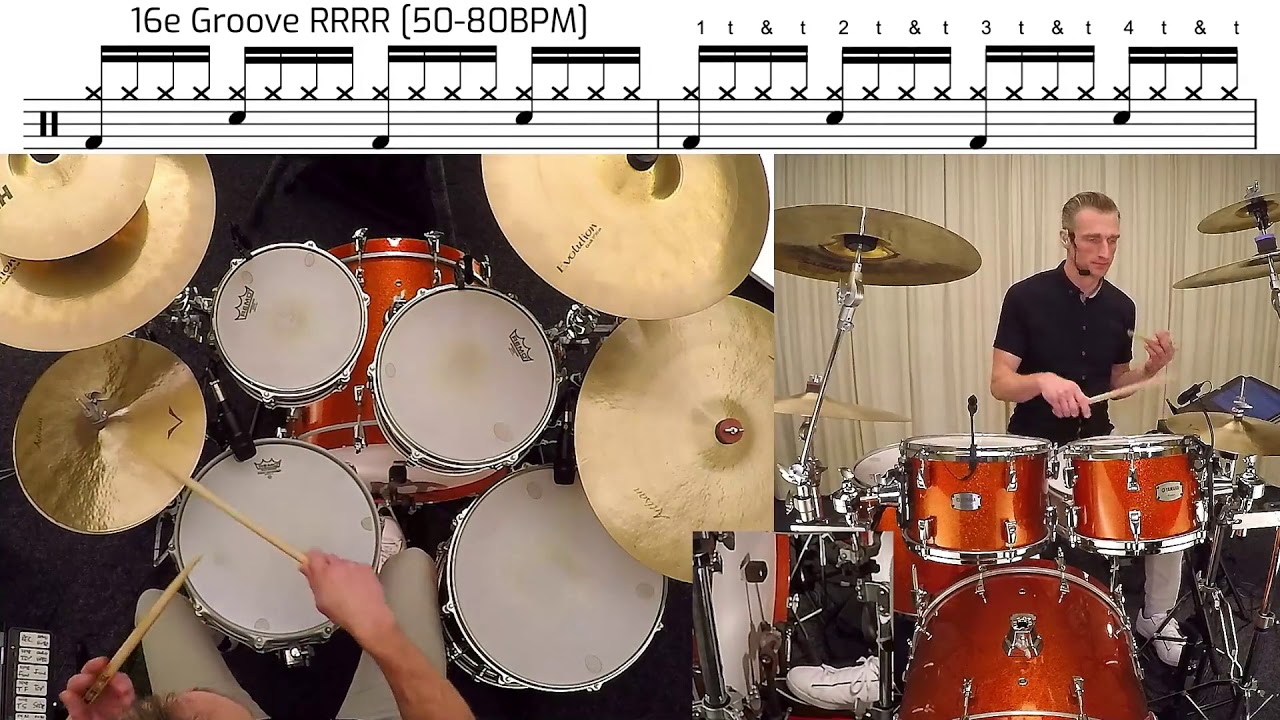 De Basis 16e Groove RRRR in 1 min - Online Drumles