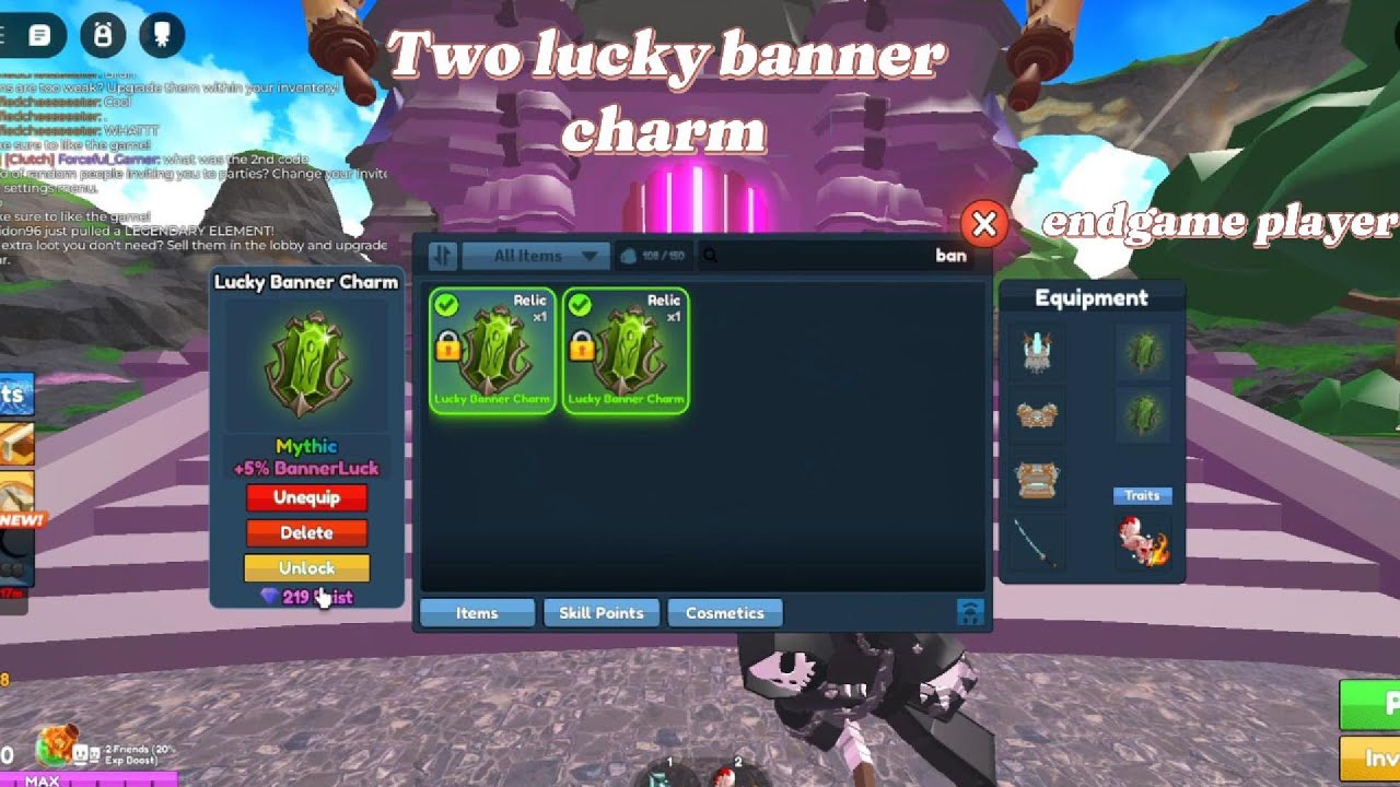 Roblox elelement dungeon Lucky Banner Charm and endgames