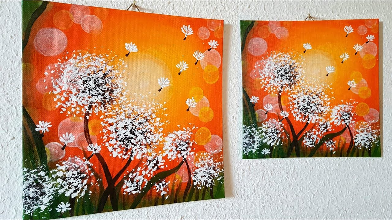 Blumen Malen Acryl Pusteblume Echtzeit Anfänger - Dandelion Acrylic Painting Real Time Beginners