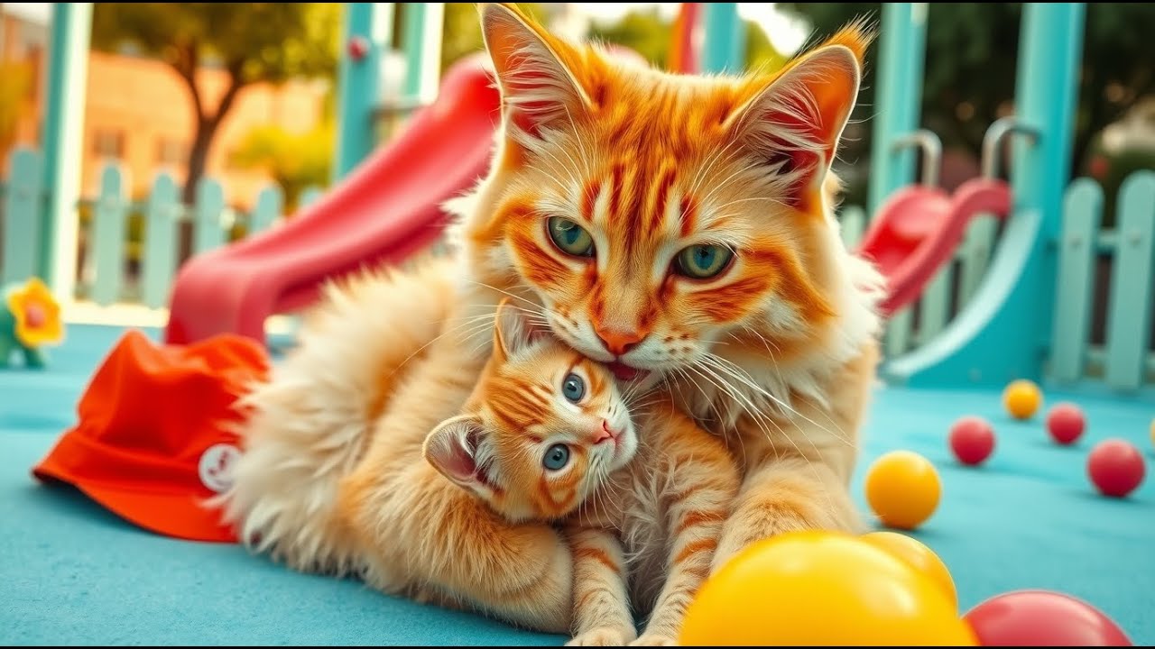 A mother cat caring for her kitten. Watch how sweet she is!🥹💕❤️