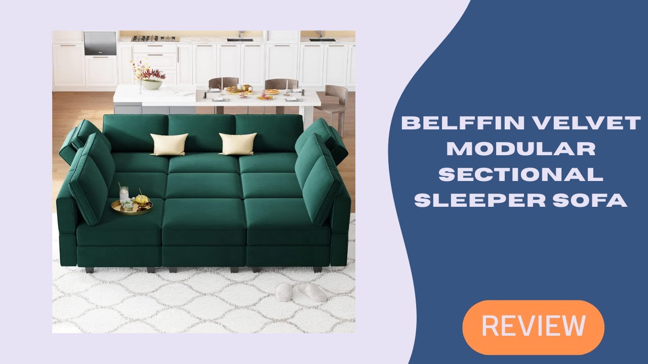 Belffin Reversible Sleeper Sofa with Chaise & Ottomans &ndash; Elegant Velvet Seating Solution