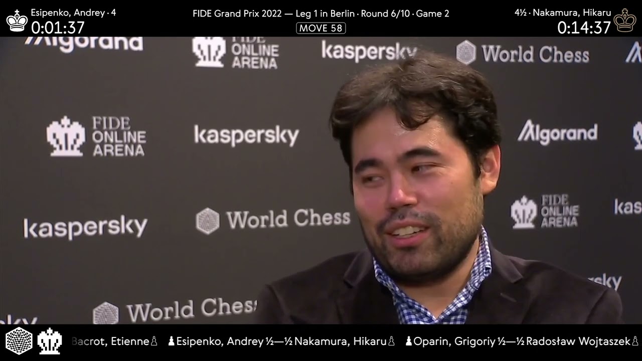 GM Hikaru Nakamura after a draw with Andrey Esipenko in Round 6 of the FIDE Grand Prix 2022
