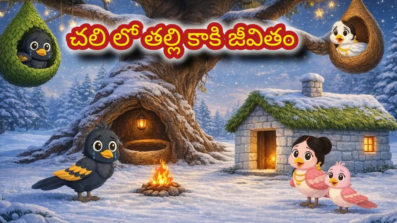 చలి లో తల్లి కాకి జీవితం | Telugu Brids | Birds Cartoon | MoralStory