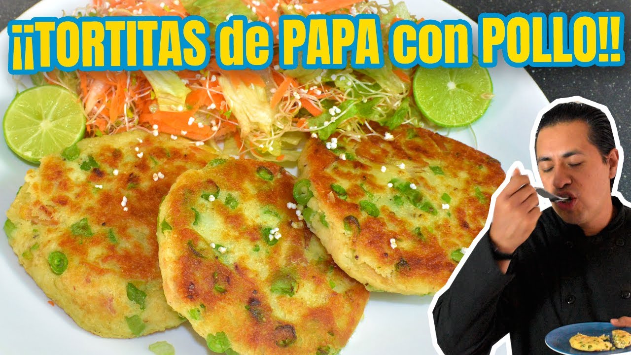Receta económica, rendidora y saludable, Tortitas de papa con pollo
