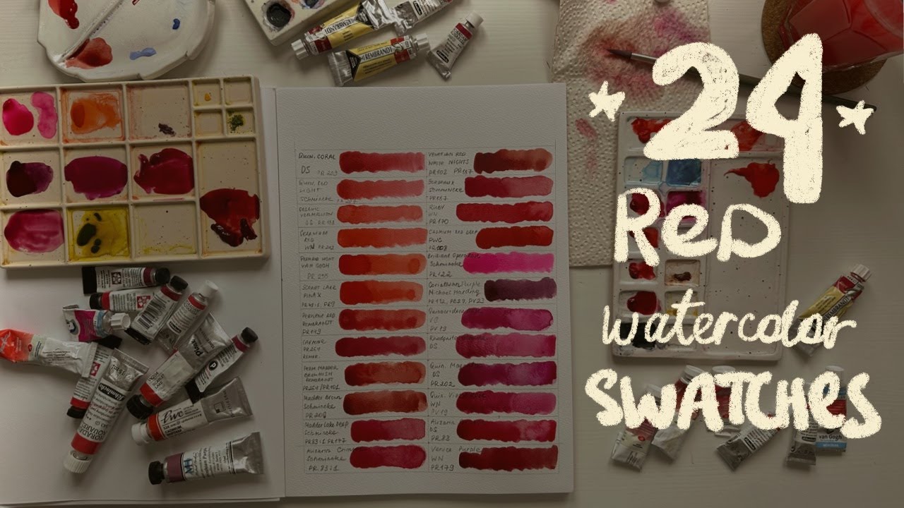 24 Red Watercolor Swatches