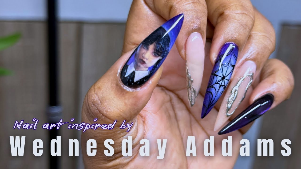Wednesday Addams inspired nails
