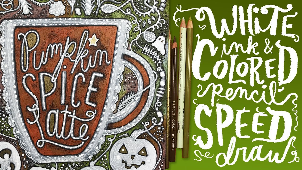Pumpkin Spice Latte - Kathy Weller Art - Black Paper Drawing - White Ink Drawing - Colored Pencils