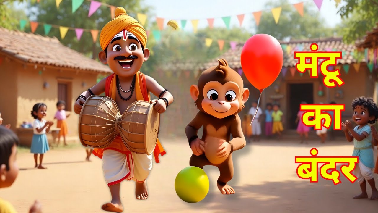 मंटू का बंदर 🐒नाचा  | Mantu ka bandar nacha | Fun Kids Rhyme | Hindi Rhymes  By Rhymeeroo Kids