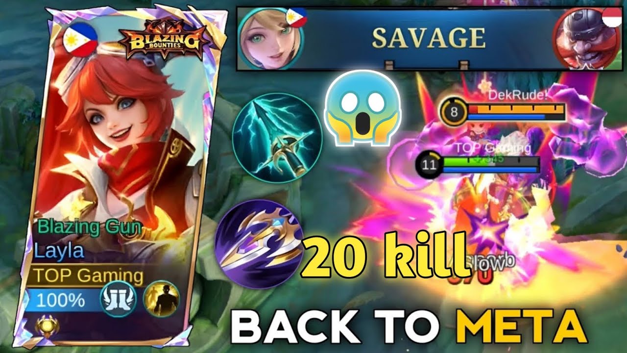 SAVAGE & MANIAC!! 20 Kills Layla One Hit Build and Emblem!! - Build Top 1 Global Layla ~ MLBB