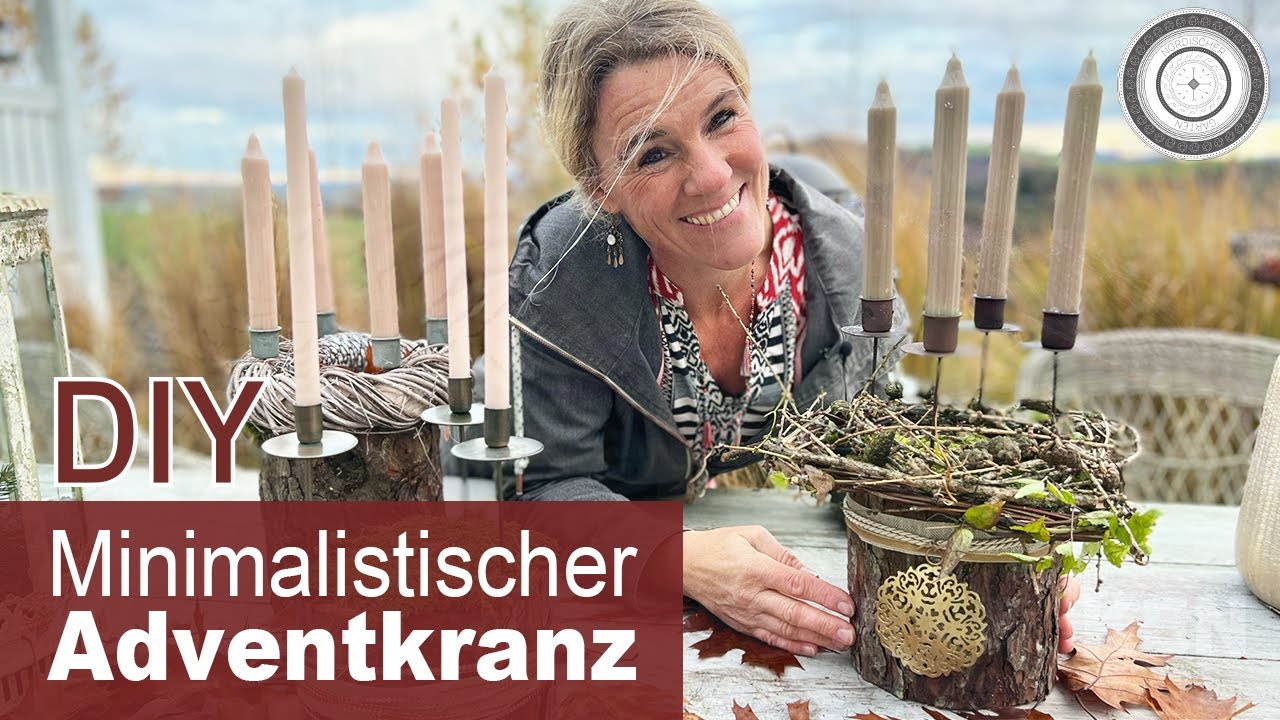 DIY - Minimalistischer Adventkranz - MODERN und  RUSTIKAL minimalistische Weihnachtsdeko, nat&uuml;rlich