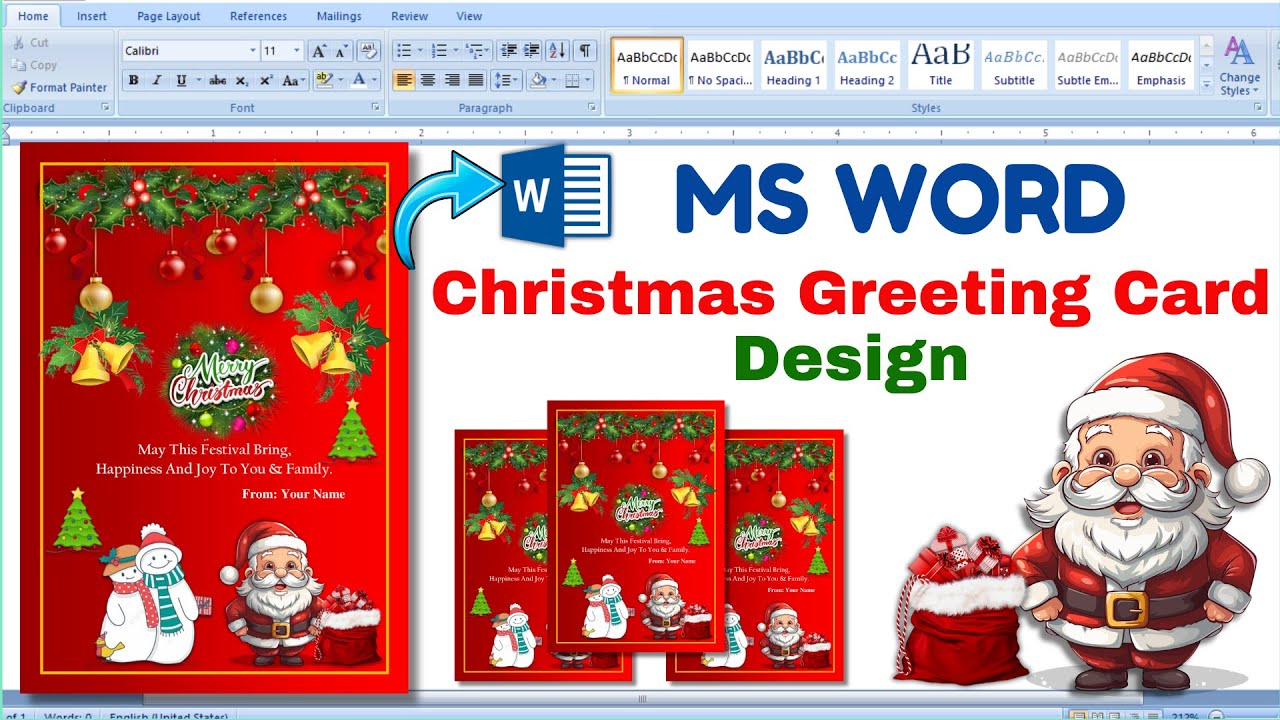 Design a STUNNING Christmas Greeting Card in MS Word | Christmas Greeting Card Design Kaise Banaye
