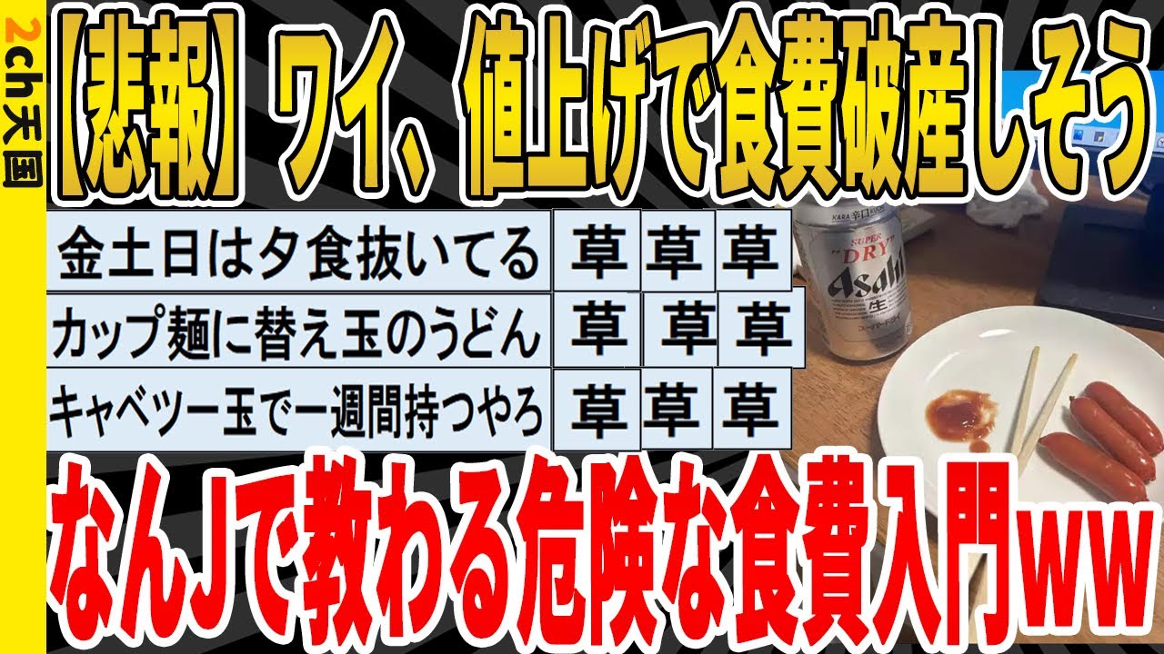 【2ch面白いスレ】【悲報】ワイ、値上げで食費破産しそう、なんJで教わる危険な食費入門？ｗｗｗｗｗｗｗｗｗｗｗ　聞き流し/2ch天国
