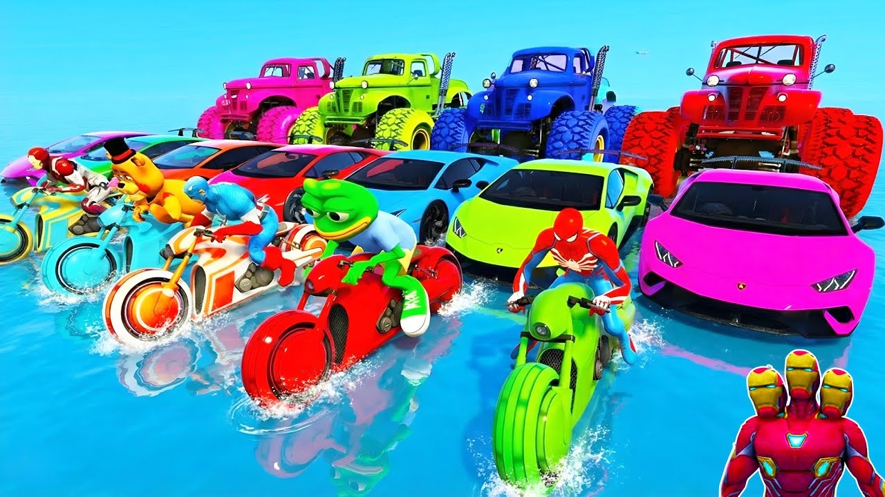GTA V Superheroes Crazy Race Challenge with Super Cars | GTA 5 Spiderman Car Stunt Race