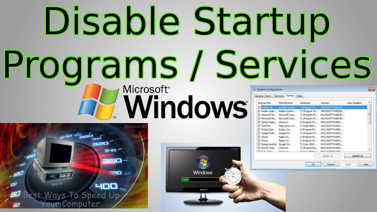 Windows 10: Disable Startup Programs & Startup Services (speed up computer with msconfig)