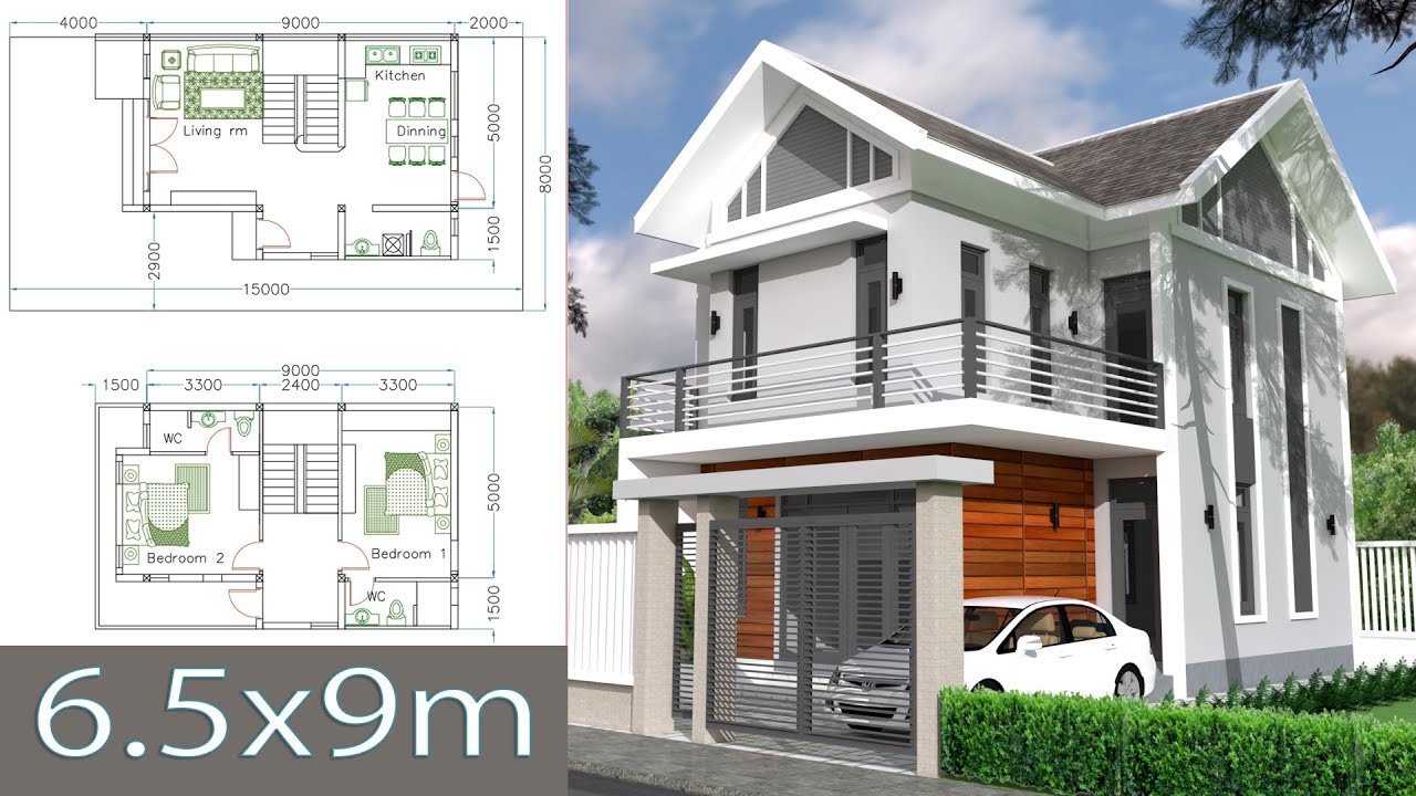 6.5x9m Modern Home Design Plan with 2 Bedrooms sketchup 3d modeling home design ideas full plan