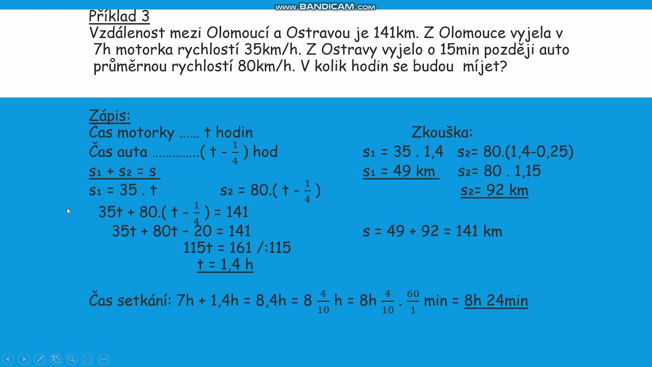Matematika - 8.ročník, Slovní úlohy - pohyb