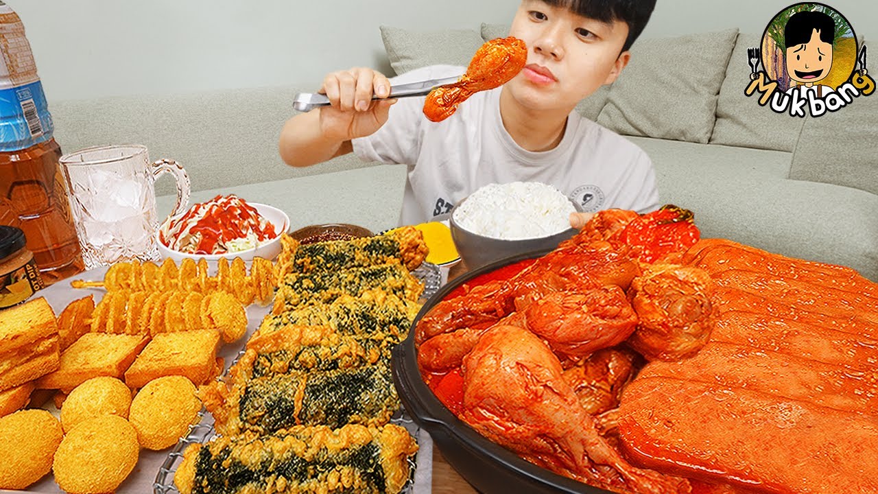 ASMR MUKBANG | Острая лапша Ттокбокки с курицей, жареное блюдо сырный шарик Корейский звук еды!