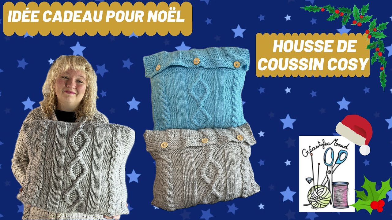 TUTO TRICOT - Housse de coussin Cosy avec torsades #ideecadeau Noël #ideedeco