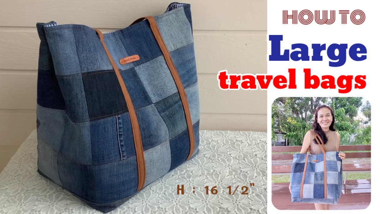 how to sew a travel bags tutorial from old jeans. sewing designs a large travel bags tutorial