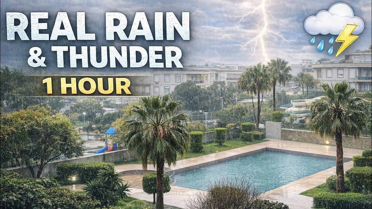 Real Rain & Thunderstorm Sounds at the Pool 🌧️ 1 Hour Relaxing Ambience for Sleep & Focus