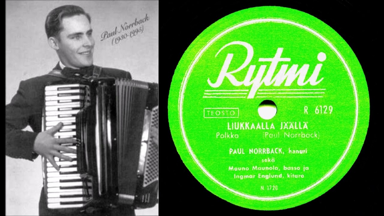 LIUKKAALLA J&Auml;&Auml;LL&Auml;, Paul Norrback, harmonikka, Ingmar Englund, kitara ja Mauno Maunola, basso 18.1.52