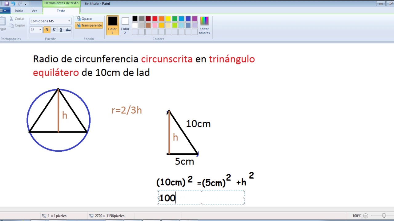Radio de circunferencia circunscrita en triángulo equilátero