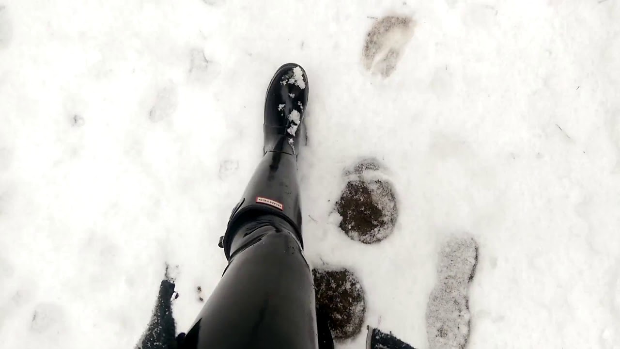Hunter Boots pair with Latex Leggings Walking Around