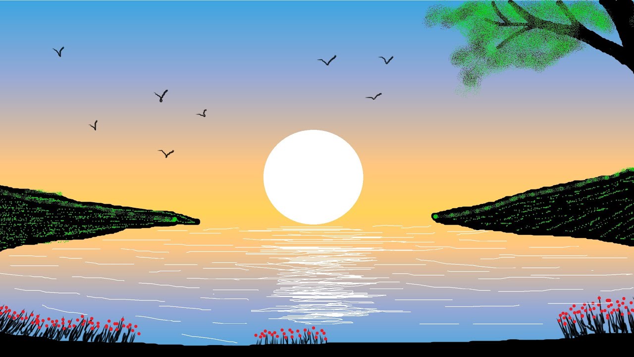 Draw to sun scenery of landspace ll computer painting 🖌️🖌️ ll scenery of landspace ll ms paint 