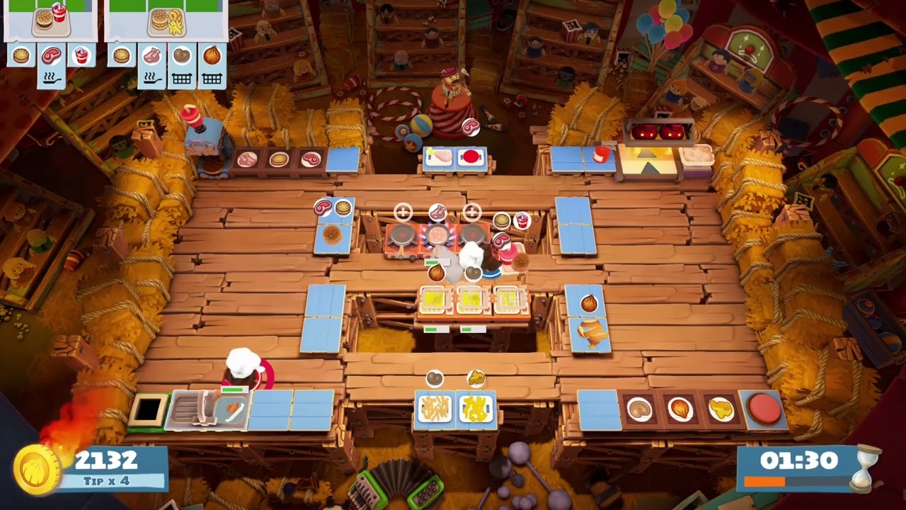 Overcooked! 2 - Carnival of Chaos 3-2 (2 players) Score: 3728