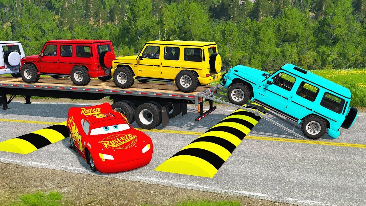 Flatbed Truck Mcqueen  |  Transportation with Truck - Porthole vs Car #20 -  BeamNG.Drive