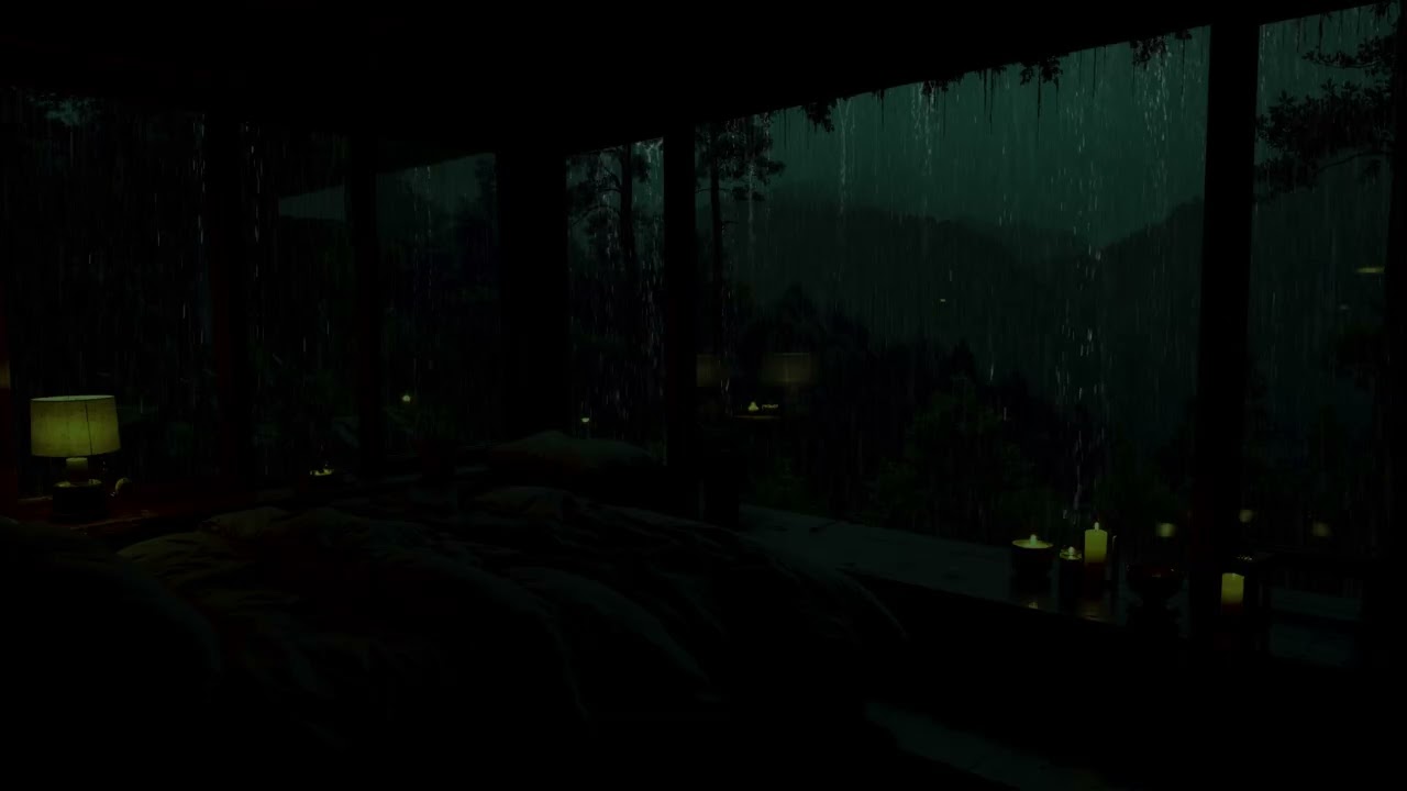 Winter Night Rain Echoing in the Deep Forest 🌧 (No Ads) | Dark Bedroom Sounds for Deep Sleep