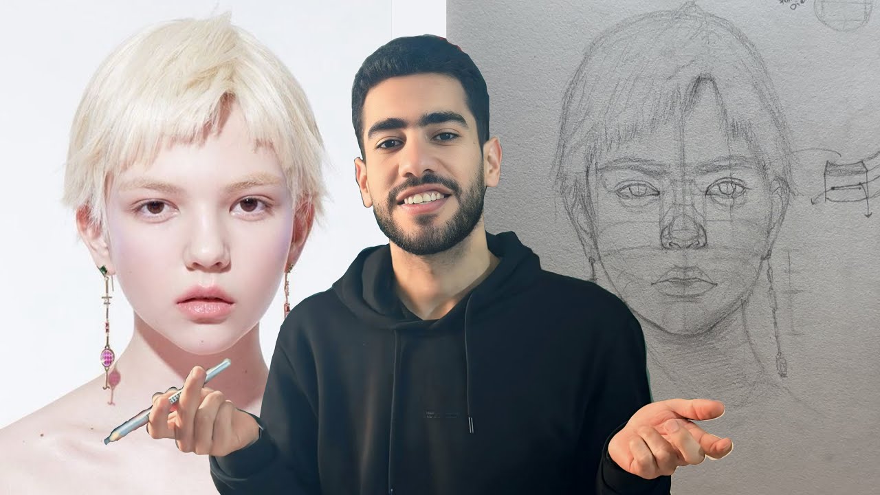 How to draw a portrait using loomis and Hampton رسم بورتريه