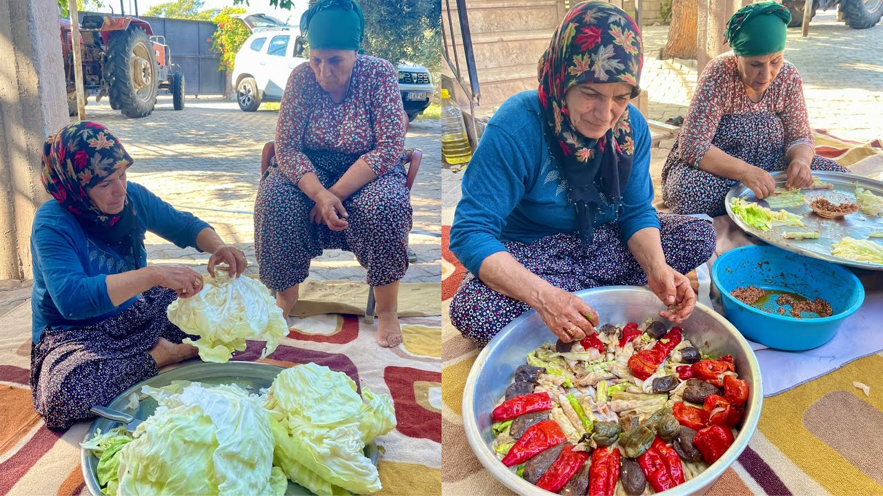 HALAM KÖY EVİ TEPSİ TEPSİ ODUN ATEŞİNDE KUZU ETİ DOLMA AKŞAM YEMEĞİ | YEMEK DAVETİ
