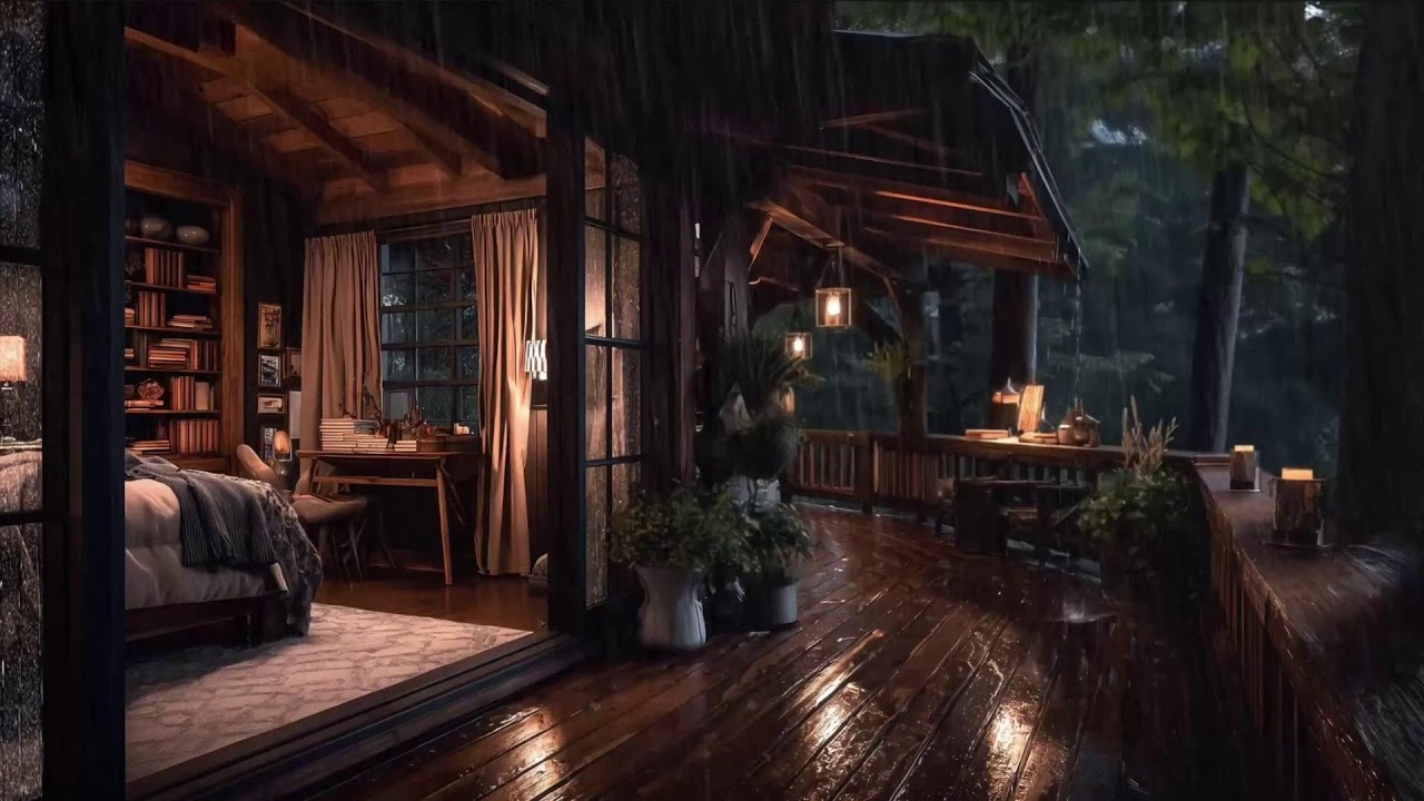 Cozy Cabin Nights with Gentle Rain & Soft Jazz Piano 🎹 Rain on Window for Deep Sleep, Meditation