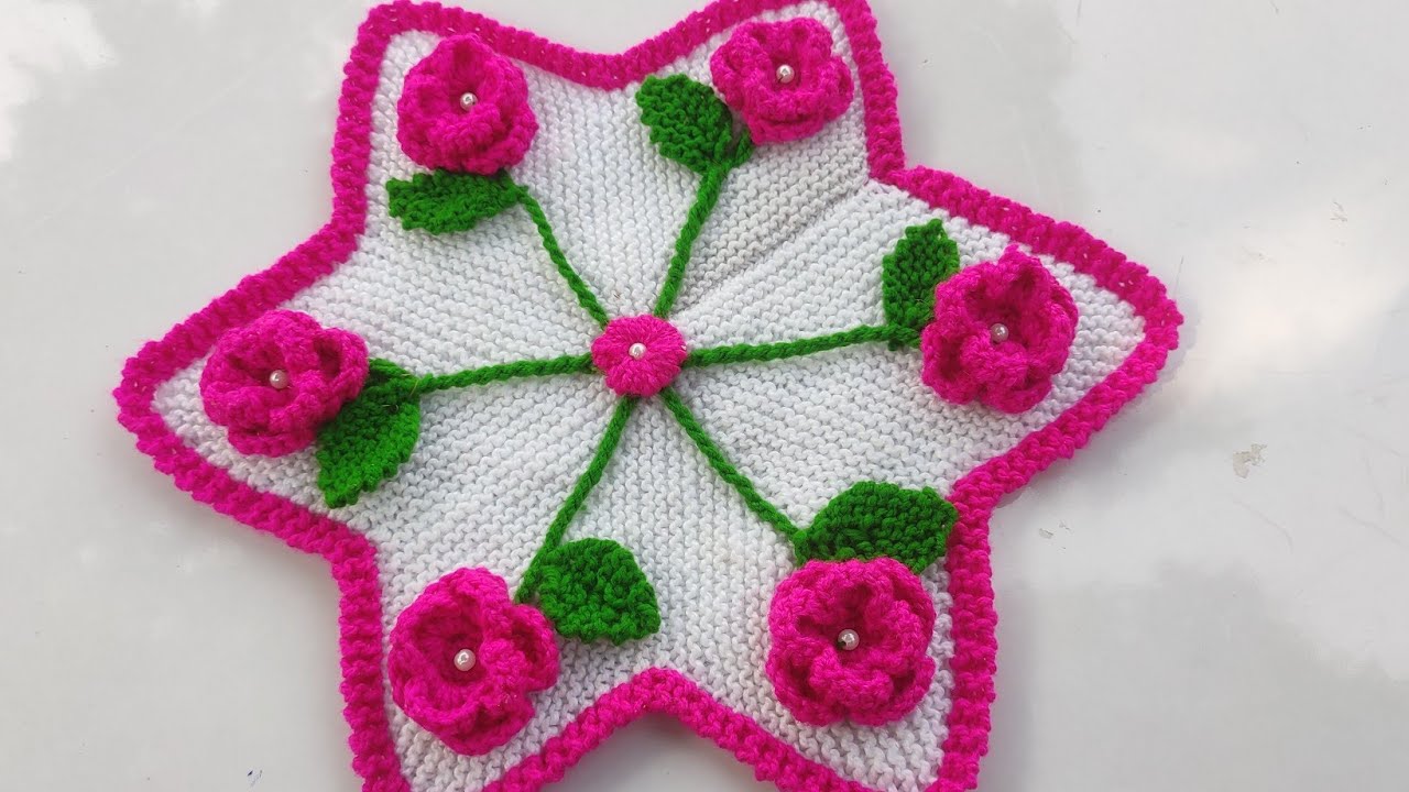 Doormat, How to make Rose design table mat, #woolentablemat , #knittercrafteryogita , #tablemat